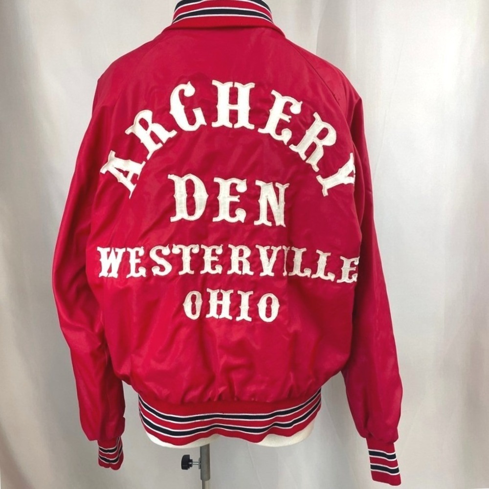 Vintage‎ Bomber Jacket Mens (XL) Archery Ohio Red Lined Hunting Varsity Gorp USA